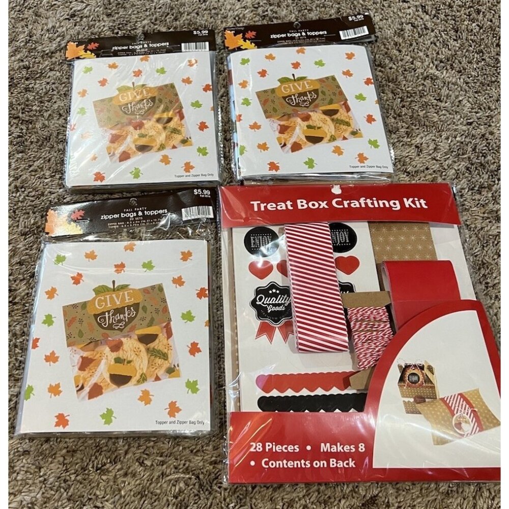 4 NEW Treat Box and Bags Crafting Kits & Zipper Bags & Toppers ~ FALL